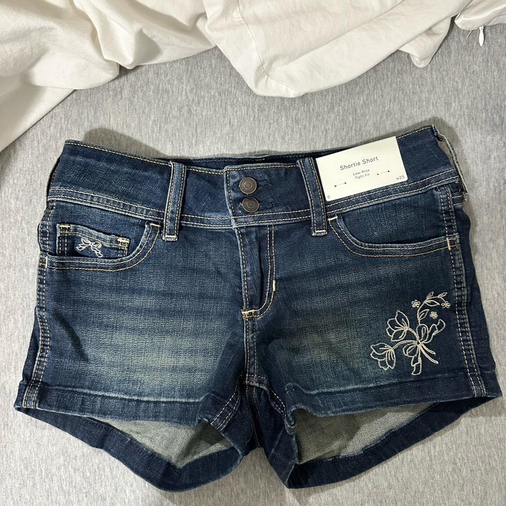 Hollister Dark Blue Denim Low-Rise Shortie Shorts